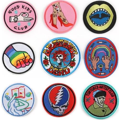 20pcs/lot Round Embroidery Patches Letters Clothing Decoration Accessories Strange Things Palm Foot Iron Heat Transfer Applique