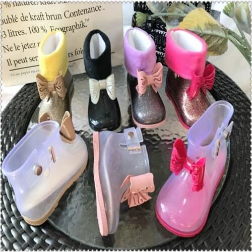 Mini Melissa Style Cute Bowtie Girl Rain Boots 2020 Kids Water Shoes Baby Boots Waterproof Toddler Rain Boots 13cm-18cm HMI013