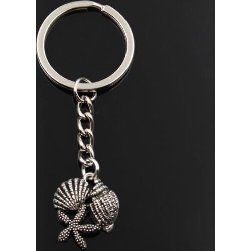 Fashion Keychain 23x20mm sea shells starfish conch silver color pendants DIY Men Jewelry Car Key Chain Ring Holder Souvenir Gift