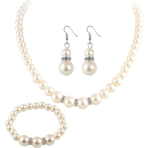 Fashion Classic Imitation Pearl Clear Crystal Top Elegant Party Gift Fashion Costume Jewelry Set For Women Wedding Bride Gifts