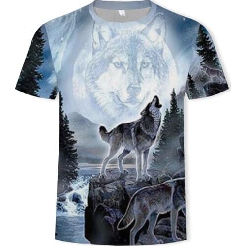 2021 summer new 3D printed mens T-shirt fashion wolf and fox fun short-sleeved mens T-shirt