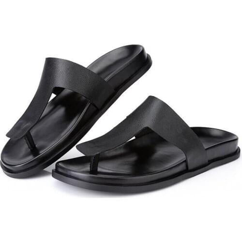 Mens summer real leather slippers flip-flops mens Korean version of beach shoes non-slip mens sandals trend personality