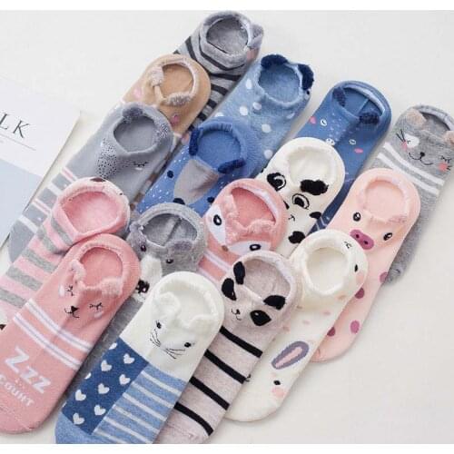 2/3/4/5 pairs women cotton socks stereoscopic Cute Animal Female Kawaii Cat With Dog Summer Short Socks Women Casual Funny Socks