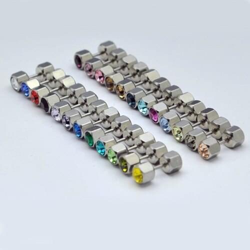 New Wholesale 6MM Width hexagonal Austrian crystal titanium steel Men Women stud earring 24 colors for choose