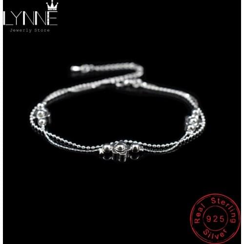 New Fashion Plum Blossom Pendant Anklet 925 Sterling Silver Lucky Flower Anklets Women Jewelry Double Layer Foot Chain Bracelets