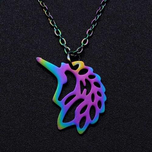 100% Stainless Steel Rainbow Colorful Unicorn Charm Necklace for Women Accept OEM Order Fashion Jewelry Necklaces Wholesale