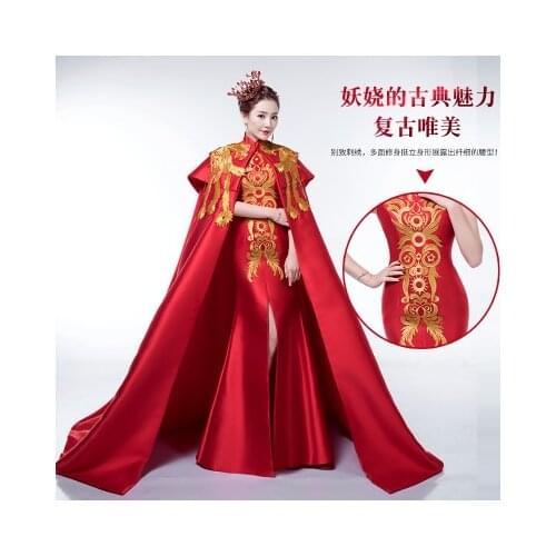 100%real chinese traditional red phonix embroidery mermaid dress with luxury cloak/can cusotms size/many styles to choose