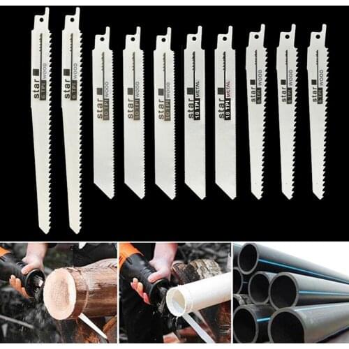 10PCS Reciprocating Saw Blade Bi-Metal High Strength Woodworking Metal Cut Blade Demolition Sabres Saw Blade Set