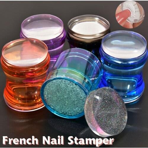 Easy French Style Nail Art Round Silicone Nail Stamper Kit with a Scraper DIY Nail Art Stamping Template Manicure Nail Tools