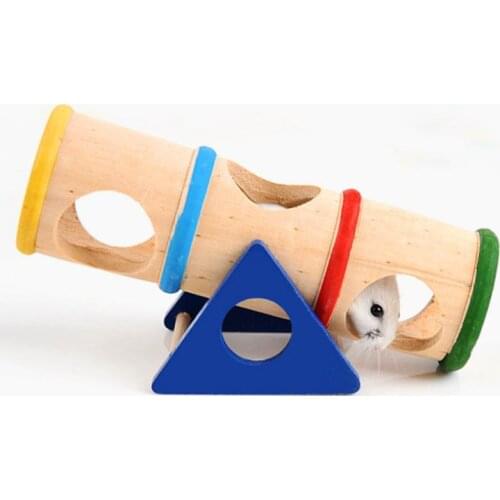 Colorful Wooden Hamster Seesaw Tube Tunnel Rainbow Barrel wooden Pet Rat Mice Bucket Nest Playground Toy pet supplies