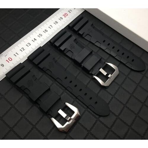 22mm 24mm 26mm Black soft nature Silicone Rubber watch band fit for Panerai strap Watchband Bracelet tang buckle logo on tools