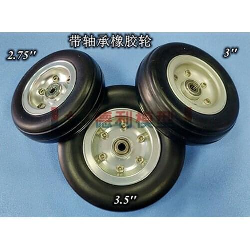 2.75/3/3.5 Inch CNC aluminum core rubber wheels/landing gear wheels /Aluminum alloy wheel core/with bearings 1Pair