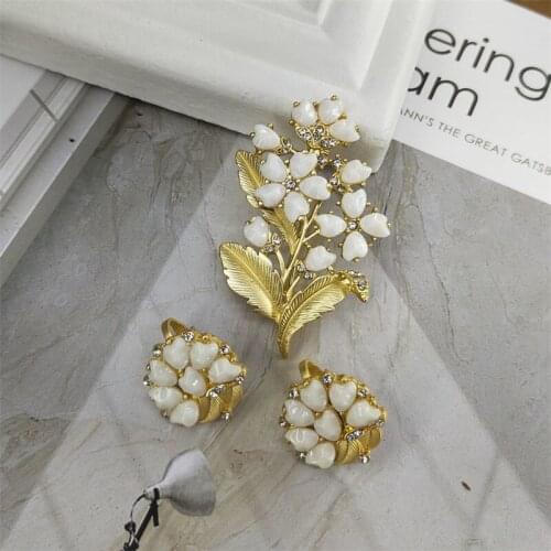 Plant and Flower Earrings European and American antique lily of the valley retro female earclip Brooch Set