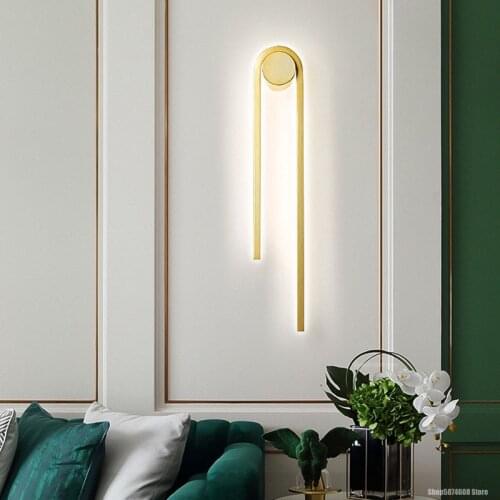 Modern LED Golden Line Wall Lamp Living Room Background Wall Bedroom Bedside Lamp Kitchen Home Bathroom Decoration Wall Lighting