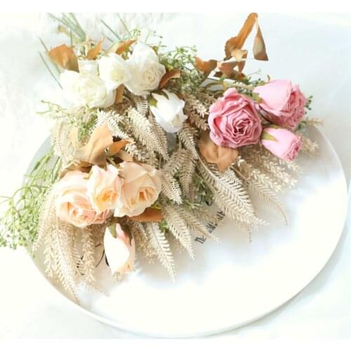 Dried Bunch of Rose Grain cloth Rose Flower for Home Table Decoration Party Wedding Bride Hand Holding Bouquet Display Roses