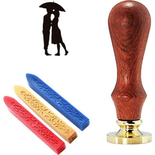 In the rain Couple Valentines Day Vintage Wedding Invitation Wax Seal Sealing Stamp Sticks Spoon Gift Box Set Kit