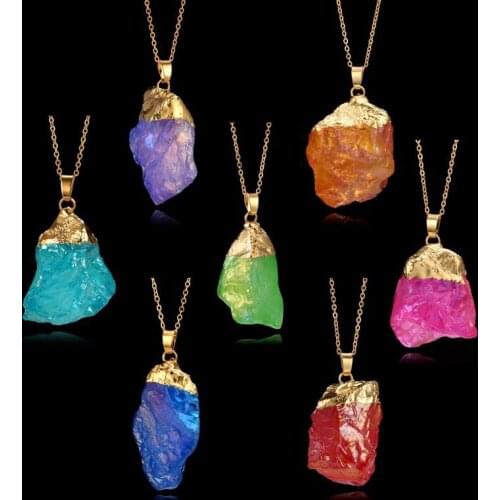 Vintage natural stone crystal multi-colored seven-color natural stone necklace womens sweater necklace