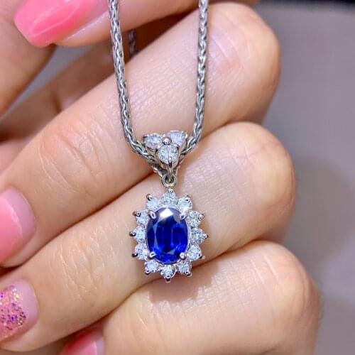 XHD520 Solid Pt900 Gold Nature Blue Sapphire Gemstones 0.98ct Pendants Necklaces for Women Fine Jewelry for Women Gifts
