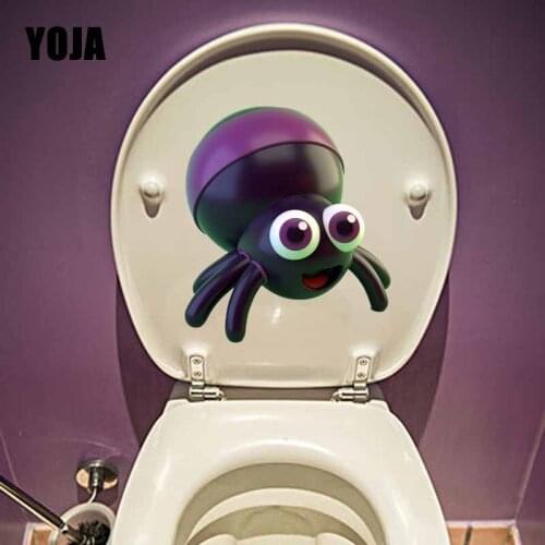 YOJA 20.6X23.5CM Funny Big Eye Cartoon Spider Toilet Decal Living Room Home Decor Wall Sticker T5-1319