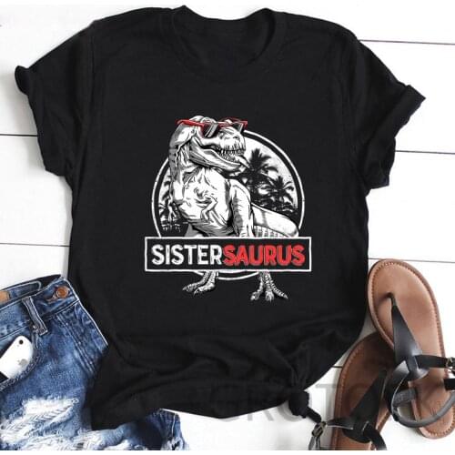 Sistersaurus T Shirt T Rex Sister Saurus Dinosaur Girls Kids Women Black White Tshirts Lady Short Sleeve Summer Tops For Woman