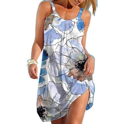 Floral 3D Printed Tie Dye Girls Beach Dress Fashion Brand Women Sleeveless Sling Sundress Dresses Bikini Beachwear Night Dress