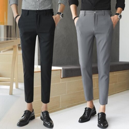 2020 Mens Hairdresser Trendy Korean version of small-legged English casual pants for men to trim nine-point pants