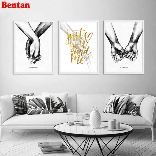 3 pcs round diamond embroidery Couple Holding Hand diamond painting 5D square by hand 3d picture rhinestones home decor