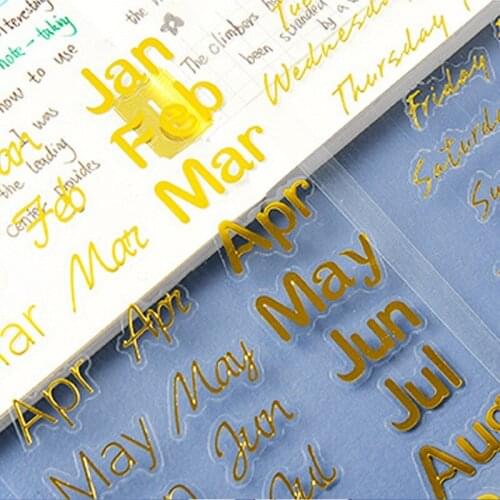 4pcs Bronzing Sticker Abbreviation English Letter Week Month Scrapbook Student Adhesive Stationery Office School Supplies