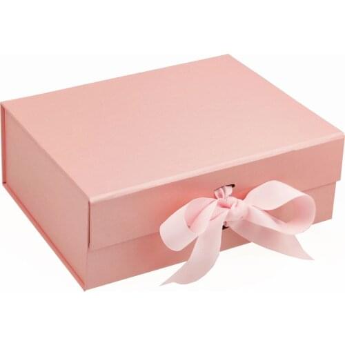5pcs rectangular pink gift box packing bow fold wedding festival commercial custom logo wholesale packaging box for business