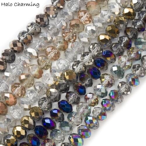 50 Piece Translucent Plating Crystal Glass Rondelle Quartz Faceted Beads DIY Jewelry Findings 8x6mm
