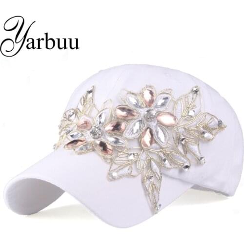 [YARBUU]Brand Baseball Cap with Rhinestone women casual snapback hat for flower new fashion solid summer sun lady hats wholesale