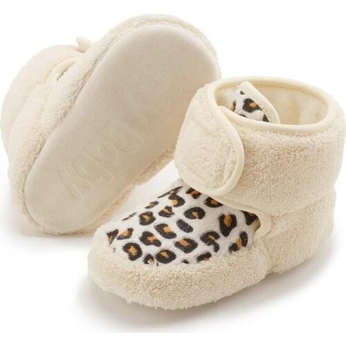 New Winter Baby Shoes Booties Leopard Classic Elements Warm Fluff Anti-slip First Walkers Infant Crib Shoes Cotton Snow Boots
