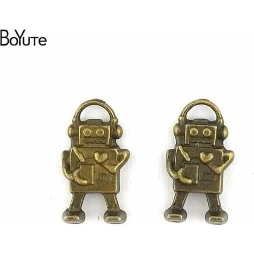 BoYuTe (50 Pieces /lot) 18*13MM Charms Robot Antique Bronze Plated Pendants Vintage Jewelry Making Diy Handmade Craft
