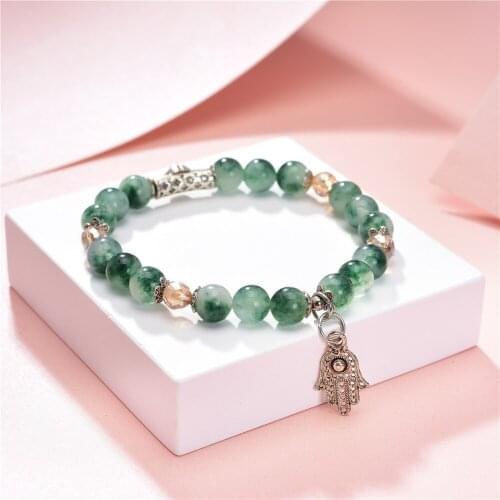 Handmade Beads Bracelet for Women Stone Watermelon Crystal Jades Opal Charm Pendant Bracelets Yoga Bangle Jewelry Gift 19cm B390