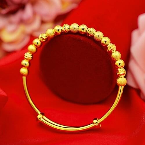 Retro 18K Gold Bracelet for Mother Children Fine Jewelry Female Beads Push-pull Lucky Bracelet Thick Gold Bracelet Birthday Gift