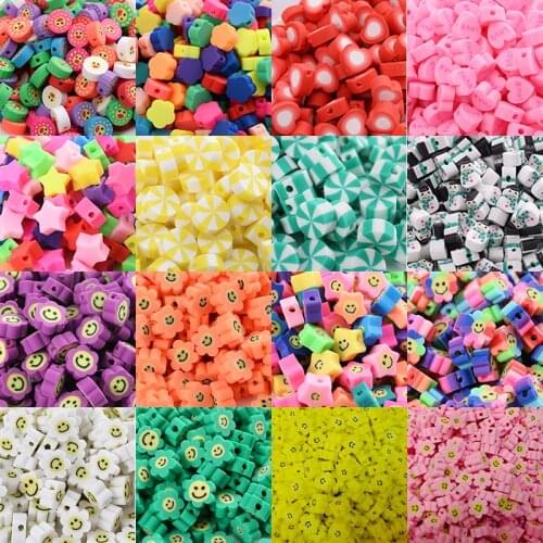 50pcs/Lot 19 Style 10mm Mixed Colors Flower Shape Clay Spacer Beads Polymer Clay Beads For Jewelry Making DIY Handmade Accessory