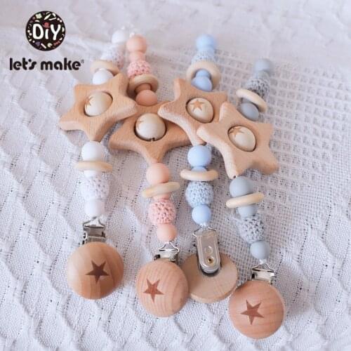LetS Make Baby Teething Pacifier Necklace Elm Star Pacifier Chain Silicone Teether Necklace For 0-12 Months Children Toys