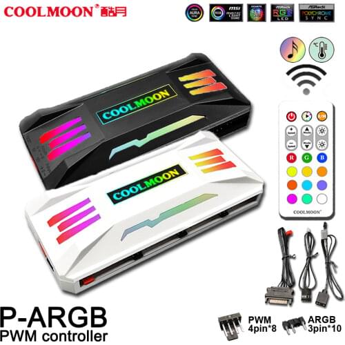 COOLMOON P-ARGB three-in-one 4-pin PWM temperature control 5V 3-pin synchronization wireless remote control chassis fan hub