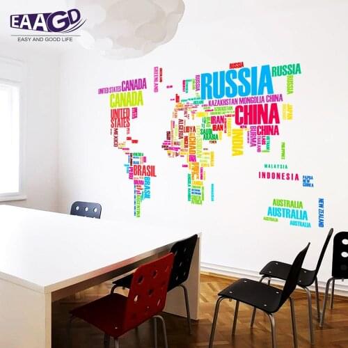Color World Map Wall Decals Removable Wall Decor Decorative Painting Supplies for Girls Kids Living Room Bedroom