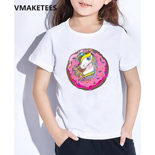 Kids Summer Girls & Boys Tshirt Children Unicorn/Sloth/Pug In Pink Donut Cartoon Print T-shirt Cute Funny Baby Clothes