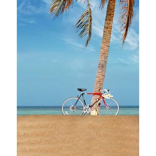 5x7ft Sea Beach Coconut Tree Bicycle Photography Backdrops Photo Props Studio Background
