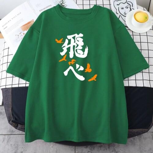 Haikyuu Eagle Letter Anime Womens T-Shirt Fashion INS 2021 T Shirts Harajuku Loose T Shirts O-Neck Women White Tee Shirt Summer