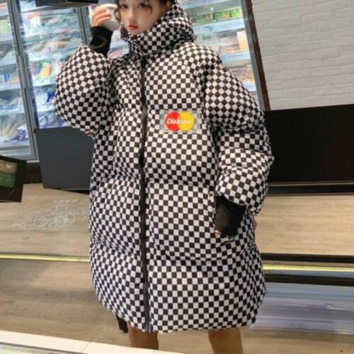 Plaid Parka Women Tops Loose Hooded 2020 Streetwear Long Winter Cotton Padded Coat Female Harajuku Jacket Winter Coat Woman Vc33