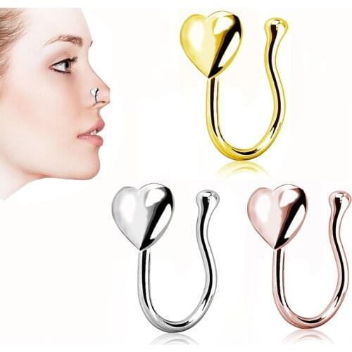 1PC Heart Fake Nose Ring Clip On Nose Ring Non Piercing Nose Clip Faux Piercing Jewelry Accessories For Women Decor Supplies