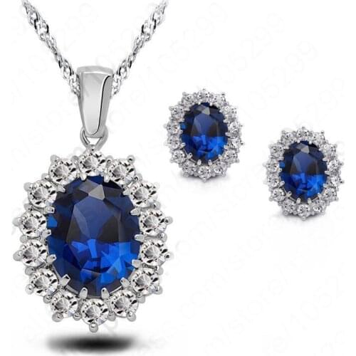 Hot Selling 925 Sterling Silver Jewelry Sets Princess Engagment Wedding A+++ Cubic Zirconia Pendant Necklace Stud Earrings