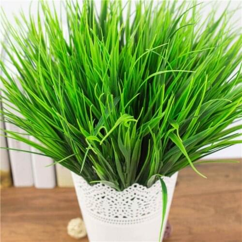 Hot Sale New 7 Fork Green Grass Artificial Flowers Plants Plastic Flowers Household Decoration Party Home Room Decor