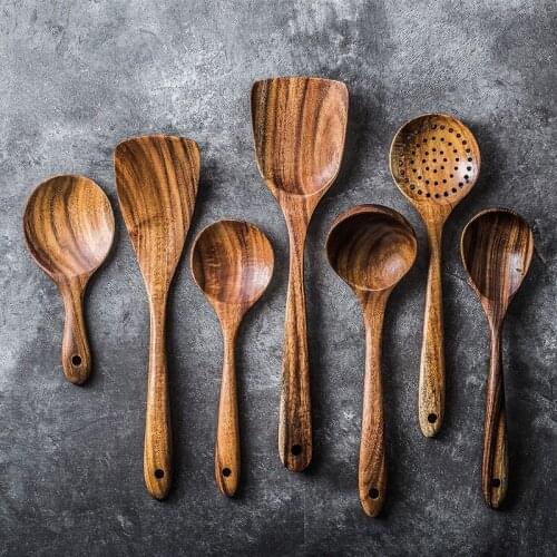 Natural Thai teak wooden turner Spatula rice spoon big soup scoop wood spatula cooking wood kitchenware fried shovel