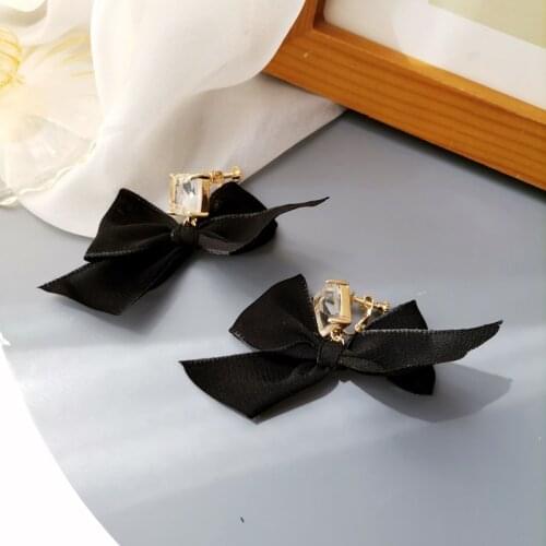 Mihan S925 needleTrendy Jewelry Black Bowknot Earrings Popular Temperament Clear Glass Drop Earrings For Girl Party Gifts