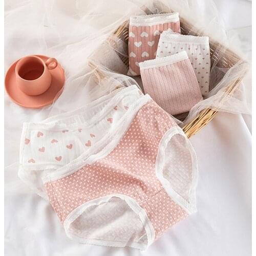 Fashion Breathable Panties For Women Underwear Mid Waist Cotton Ladies Intimates Girls Cute Knitted Threaded Briefs 2021