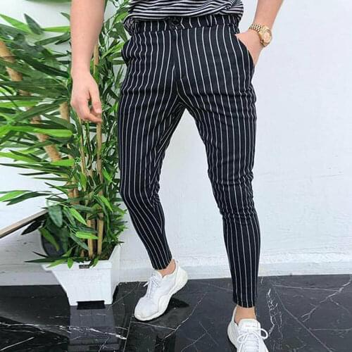 Fashion Mens Slim Fit Stripe Business Formal Pants Casual Office Skinny Long Straight Joggers Sweat Pants Trousers